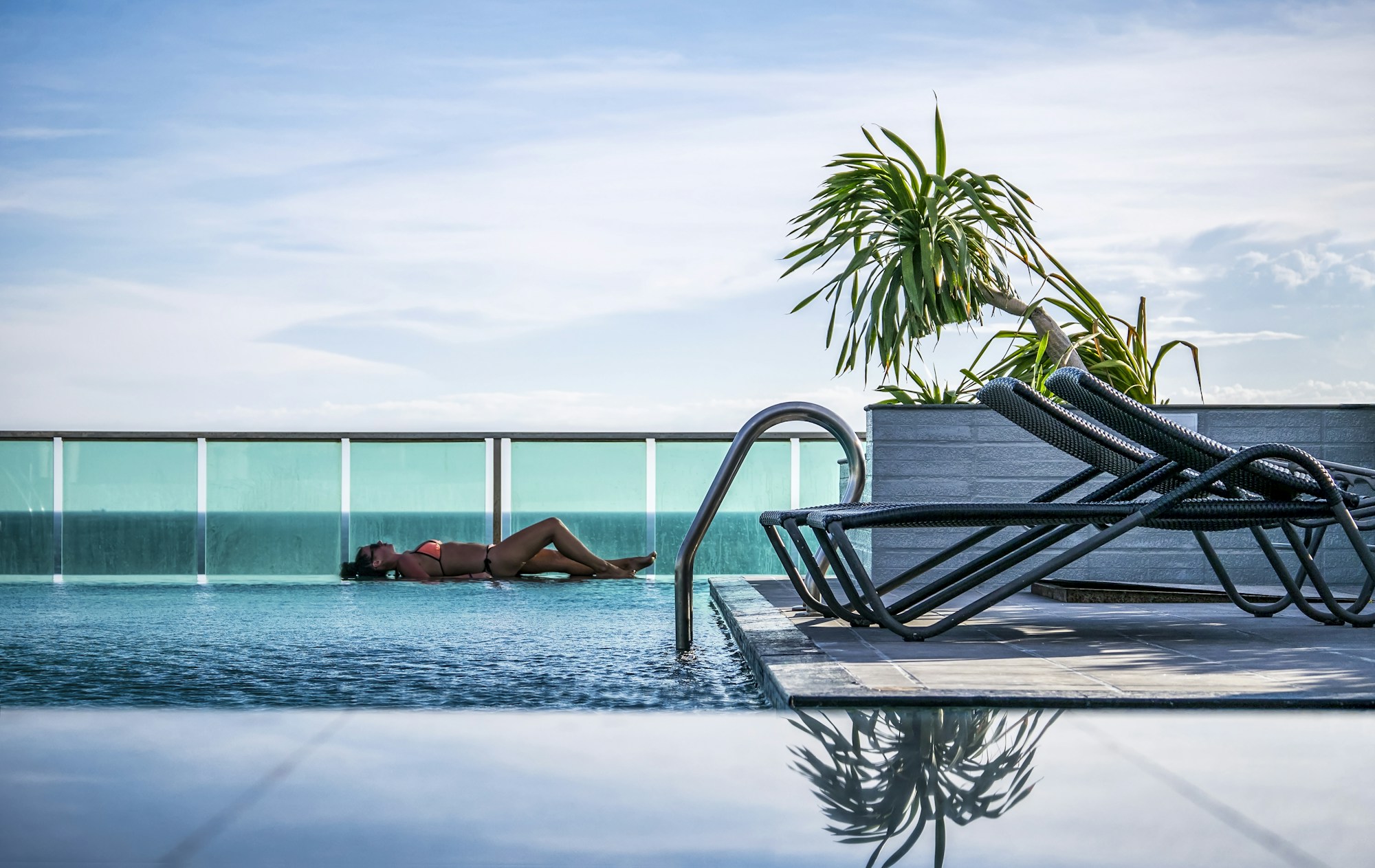 A rooftop pool on a sunny day